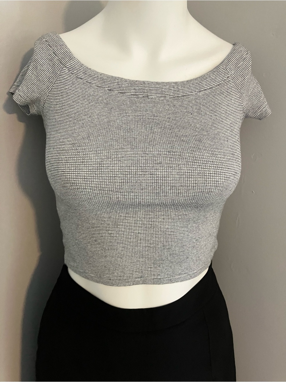 Zara Black and White Striped Off the Shoulder Crop Top